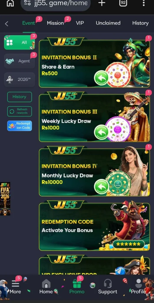JJ 5 Game bonuses