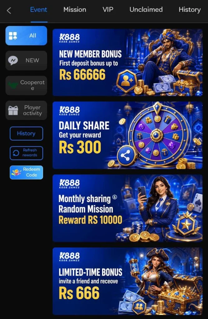 K 888 Game promotions