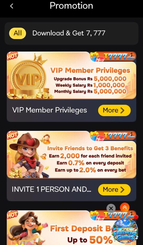 T 7777 Game promotion events