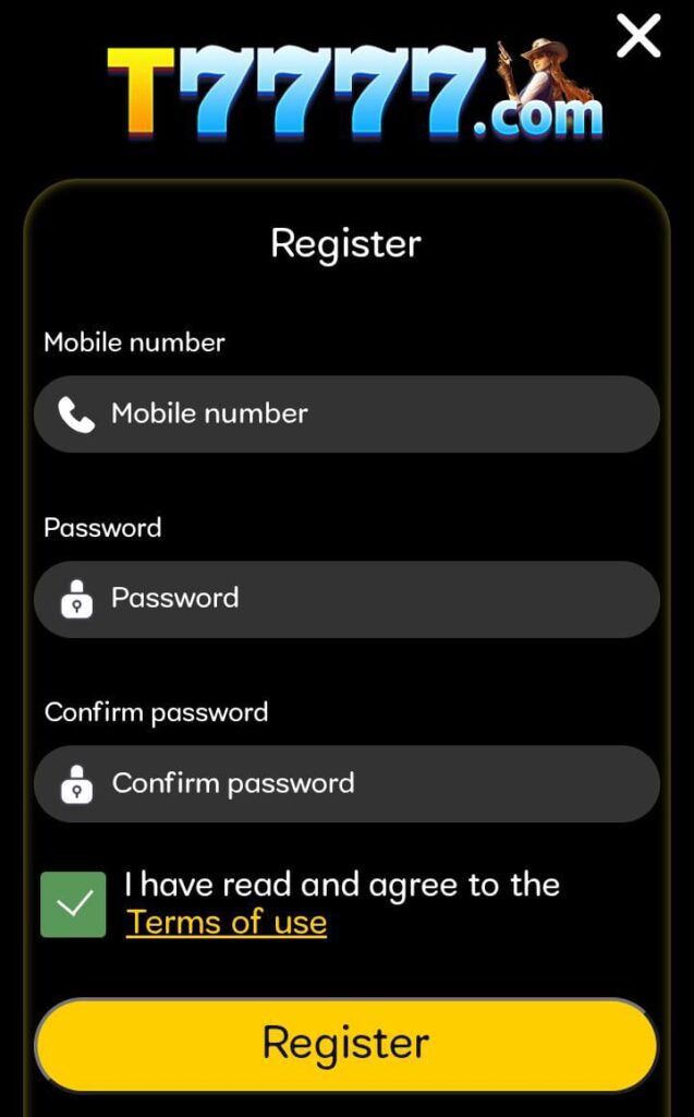 T 7777 Game regiter,login