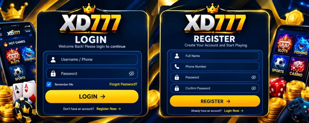 XD777 Game login, register